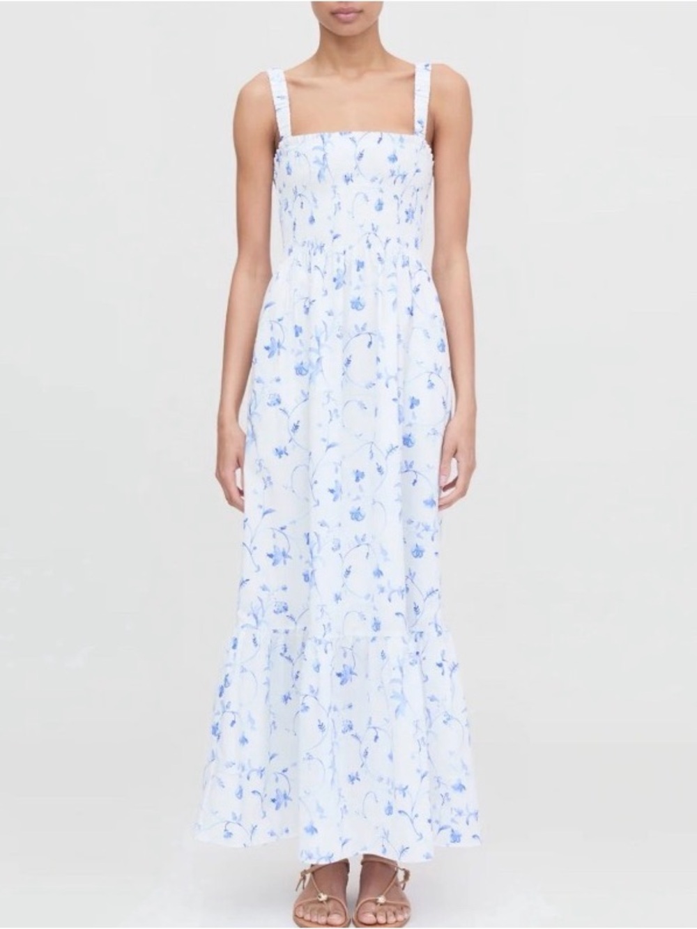 Hill House Nap Dress The Anjuli Maxi Blue White Botanical Cottagecore Size S